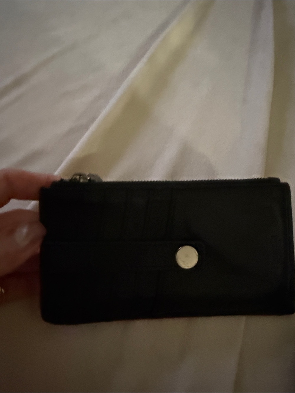 Hammitt Black Leather Card & Key Holder with Silver Snap
